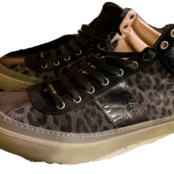 Jimmy Choo Belgravia Leopard men's black high-top sneakers US9 EU42 - Picture 4 of 12